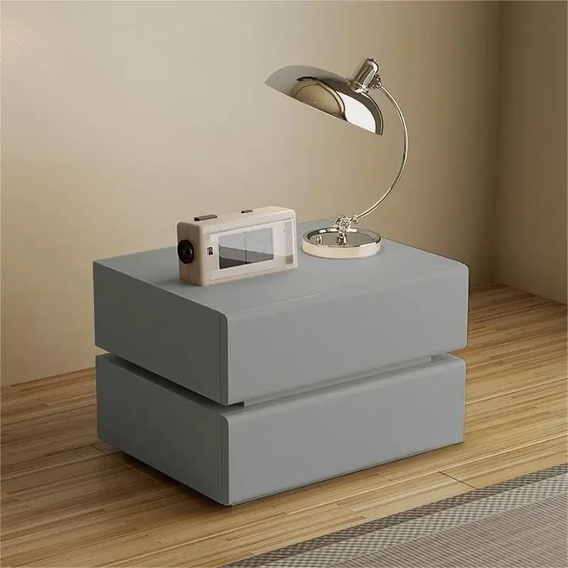Large size super atmosphere, cream wind, microfiber leather solid wood bedside table, solid color bedside table