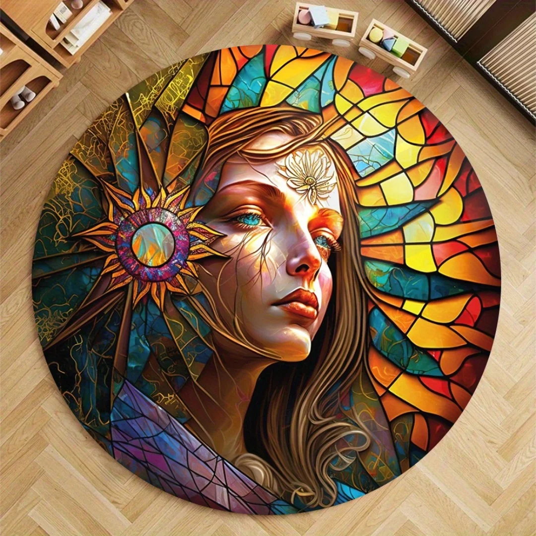 

Круглый коврик большой площади из витражного стекла и дизайна мандалы для гостиной, прикроватный декоративный ковер