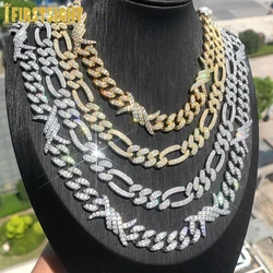 New Iced Out Cubic Zirconia Figaro Necklace 12mm Silver Color Prong Miami Cuban China CZ Charm Men Hip Hop Jewelry