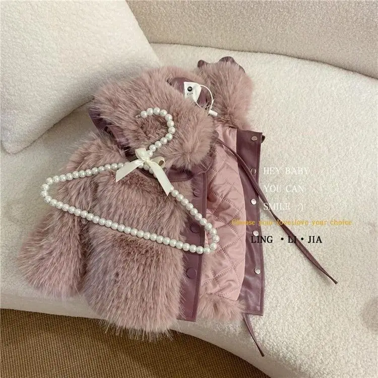 Girls' Thickened Western-style Imitation Fox Fur Grass Coat Korean Version Winter New Baby Fur Coat Children's Clothing Warm 3