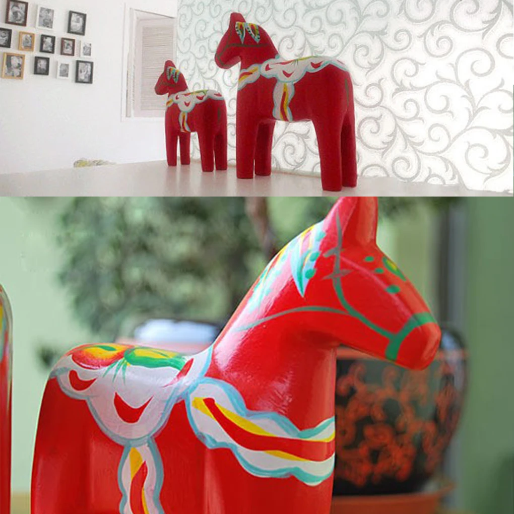 2pcs/set Exquisite Swedish Dala Horse Statue Swedish Style Non-toxic Wood Made Good Hand Feeling