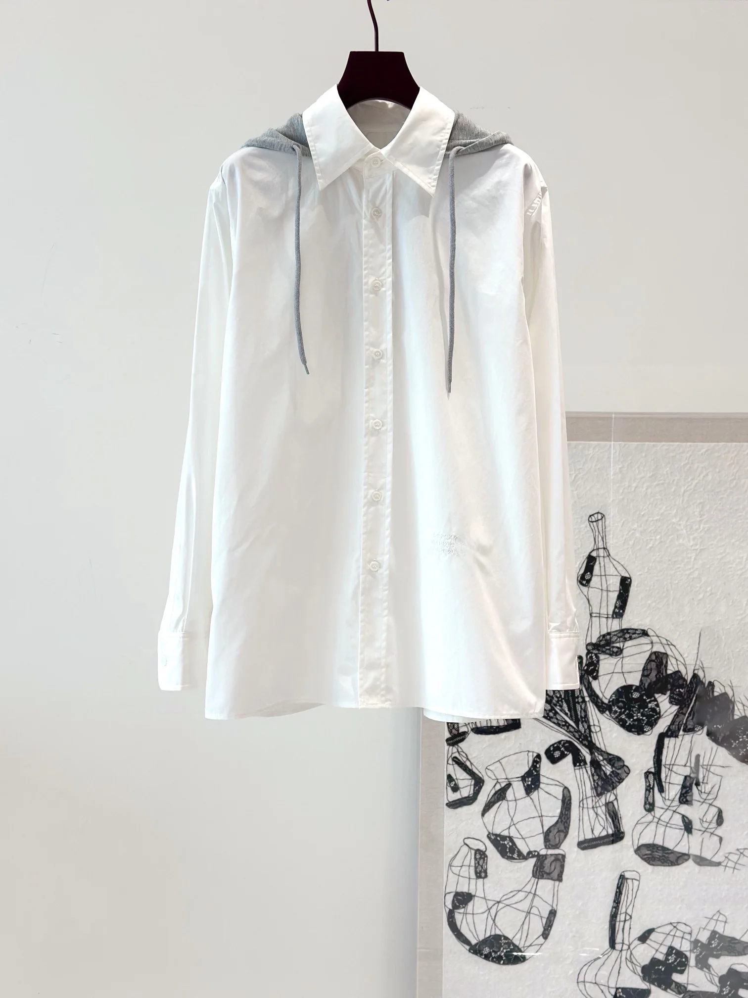 

Casual Loose Cotton Shirt Single Button Embroidery Pure Color Hoodie Men's Fashion Fall New Style Simple Design Comfortable Fit