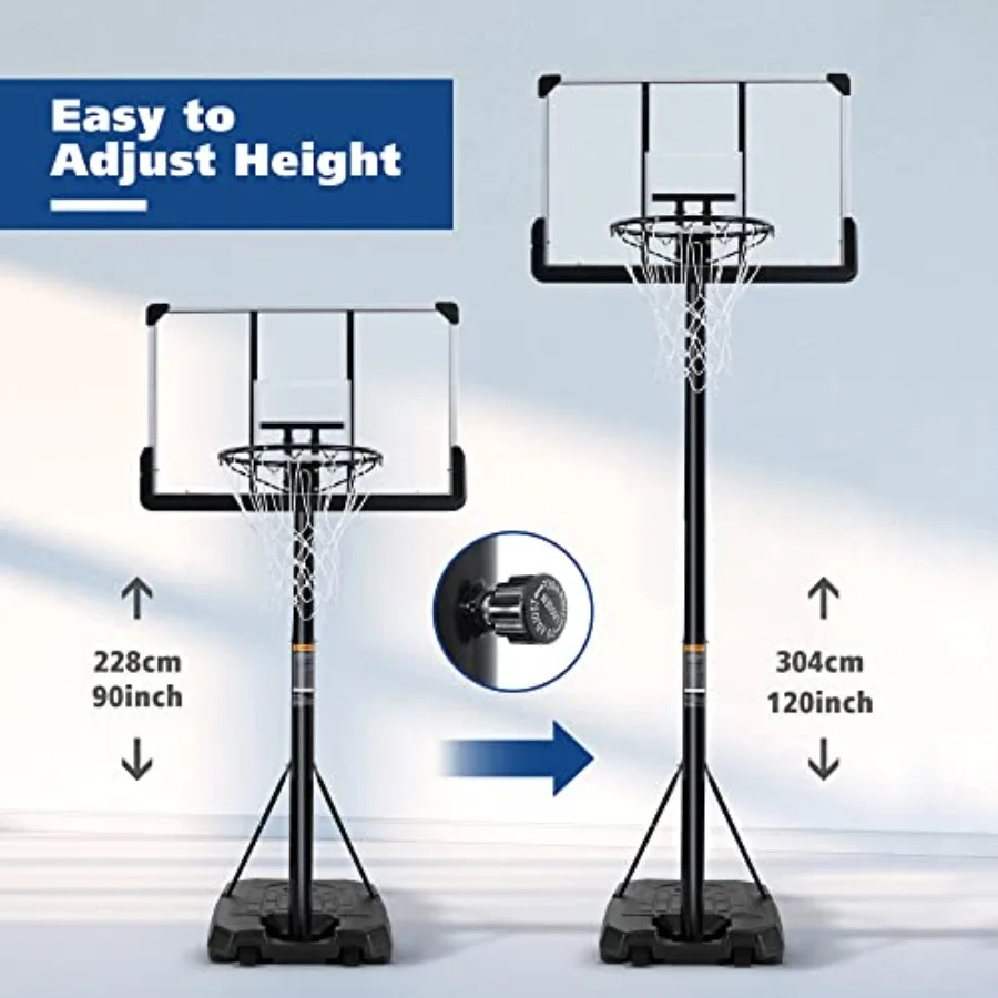 Outdoor Basketball Hoop with Adjustable Height from 6.7FT to 10FT 44 Inch Backboard Portable Design with Sandbag Base and Wheel