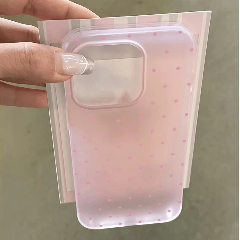 Coque de téléphone à double couche, motif à pois roses, style coréen, écran intégral, pour iPhone 18 17 16 15 14 13 12 11 Pro Max 16 Plus