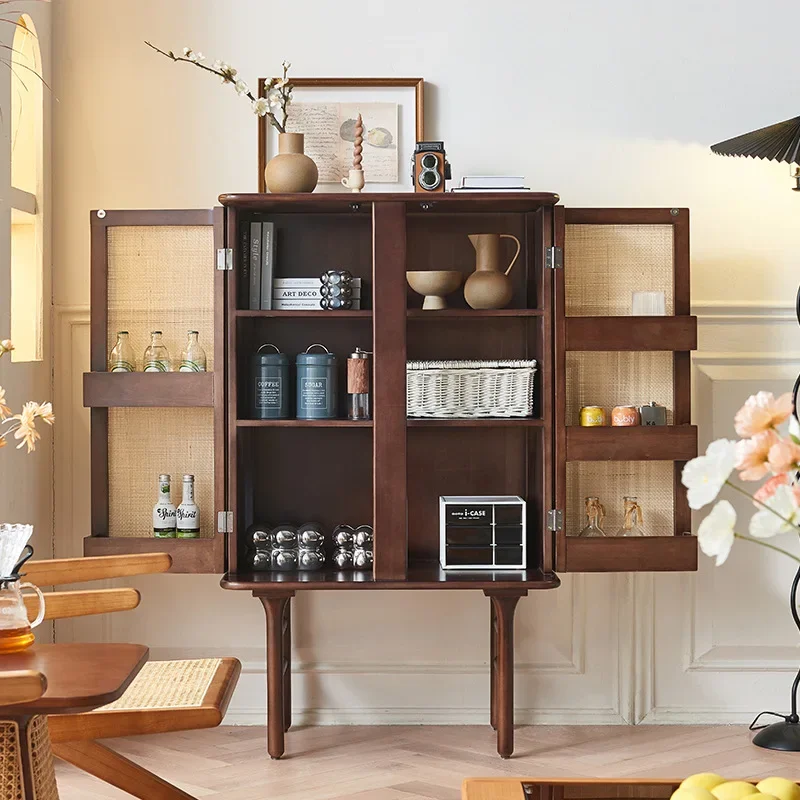 

Nordic rattan, solid wood dining side cabinet, household ash wood, three-layer storage cabinet