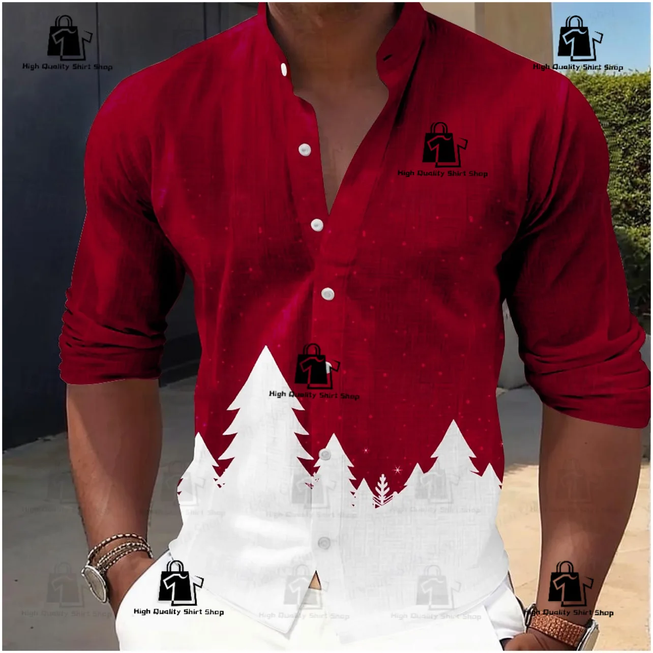 

Men's Christmas Scene Stand up Collar Long Sleeve Shirt Fashionable and Comfortable Party Evening Daily Holiday Men's Clothing