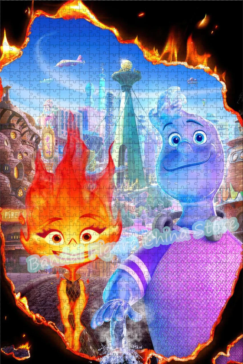 Disney Pixar Anime Stress Relief Toys Jigsaw Puzzle Elemental Movies Fire and Water Adventure Story Puzzle Educational Gifts