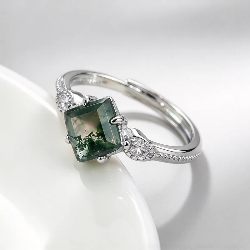 925 Sterling Silver Open Finger Ring Vintage Blue Green Flower Leaf Elegant For Women Girl Jewelry Gift Dropship Wholesale