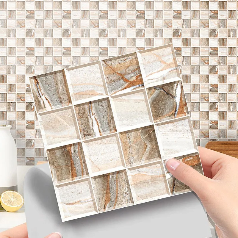 

Grid Pattern Self-adhesive Wall Stickers PVC Waterproof Wallpapers for Bathroom Kitchen Home Decoration Splash-proof Stickers