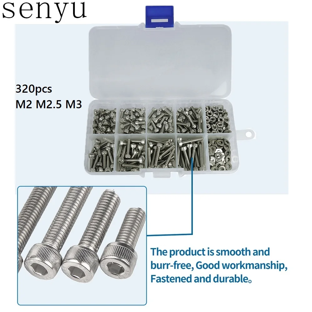 304 Screws Set 360pcs Stainless Steel Hexagon Socket Screws Set Button Head Cap Screws Hex Assortment Screw Kit Bolts and Nut