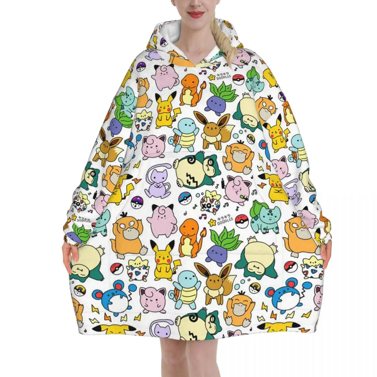 

Oversized Pokemoned Pikachus Wearable Blanket Winter Gifts for Women Men Ultrasoft Plush Warm Sweatshirt Blankets With Pocket