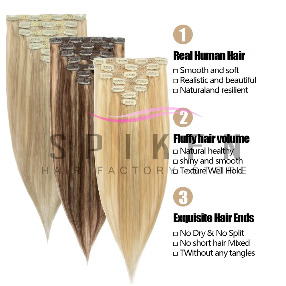 SPIKFN Clip In Human Hair Extensions 12