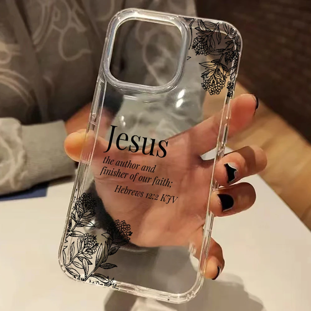 Coque de téléphone transparente à motif floral avec versets bibliques de Jésus pour iPhone 17 16 15 14 13 12 11 Pro Max 17 Air 14 Plus XS X XR en silicone