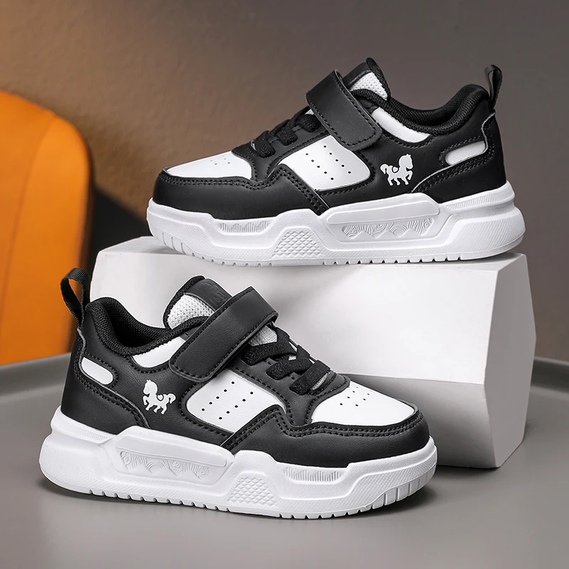 

Black White Children Shoes Boys Sneaker Autumn PU Leather 4 To 12 Years Kid Daily Casual Sneaker Luxury Boy Sports Shoes