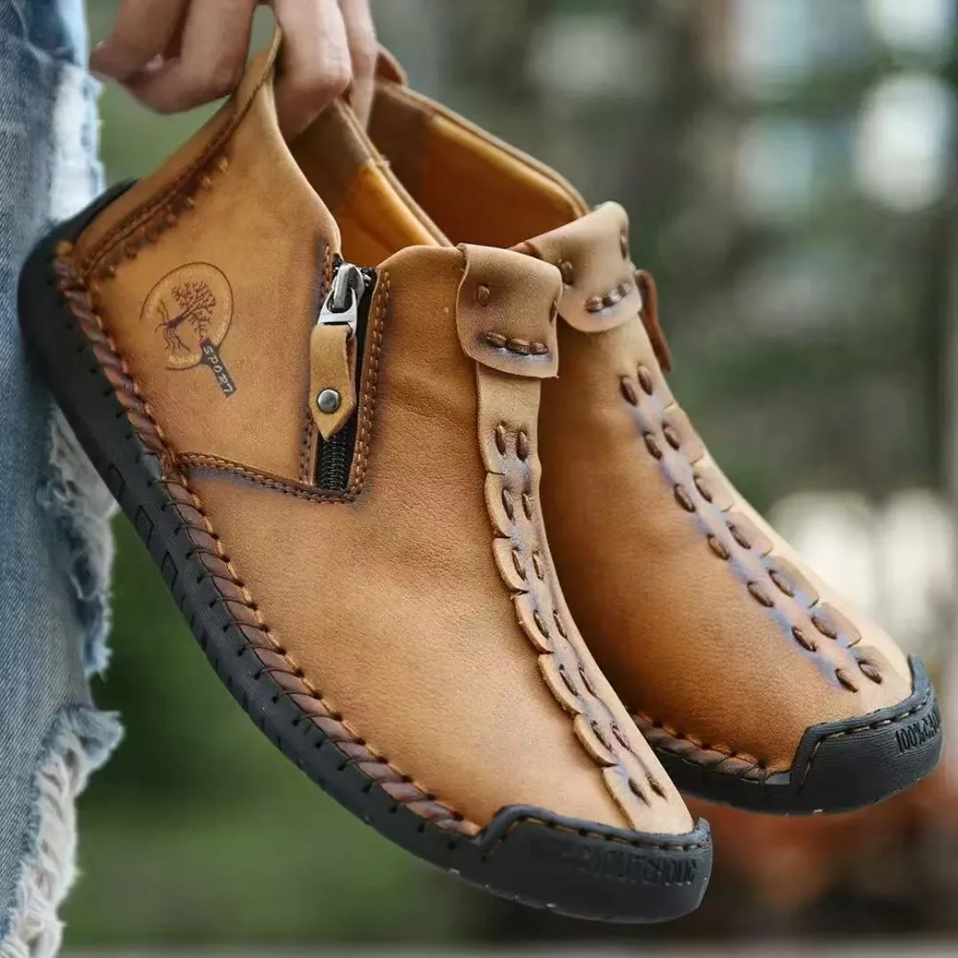 Outdoor casual style handmade zipper men's boots, waterproof and durable workwear boots, comfortable and warm Martin boots