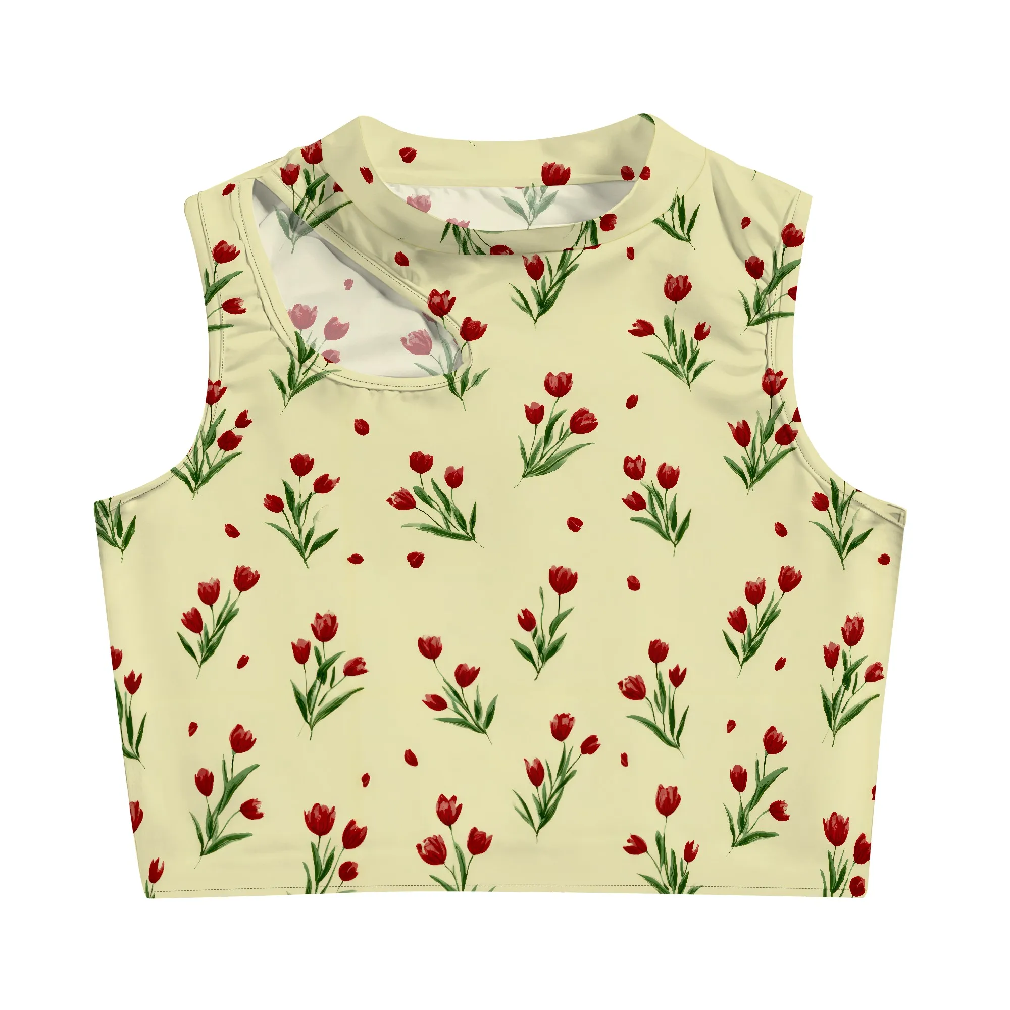 Hauts courts pour femmes, hauts découpés sexy, débardeur à col montant