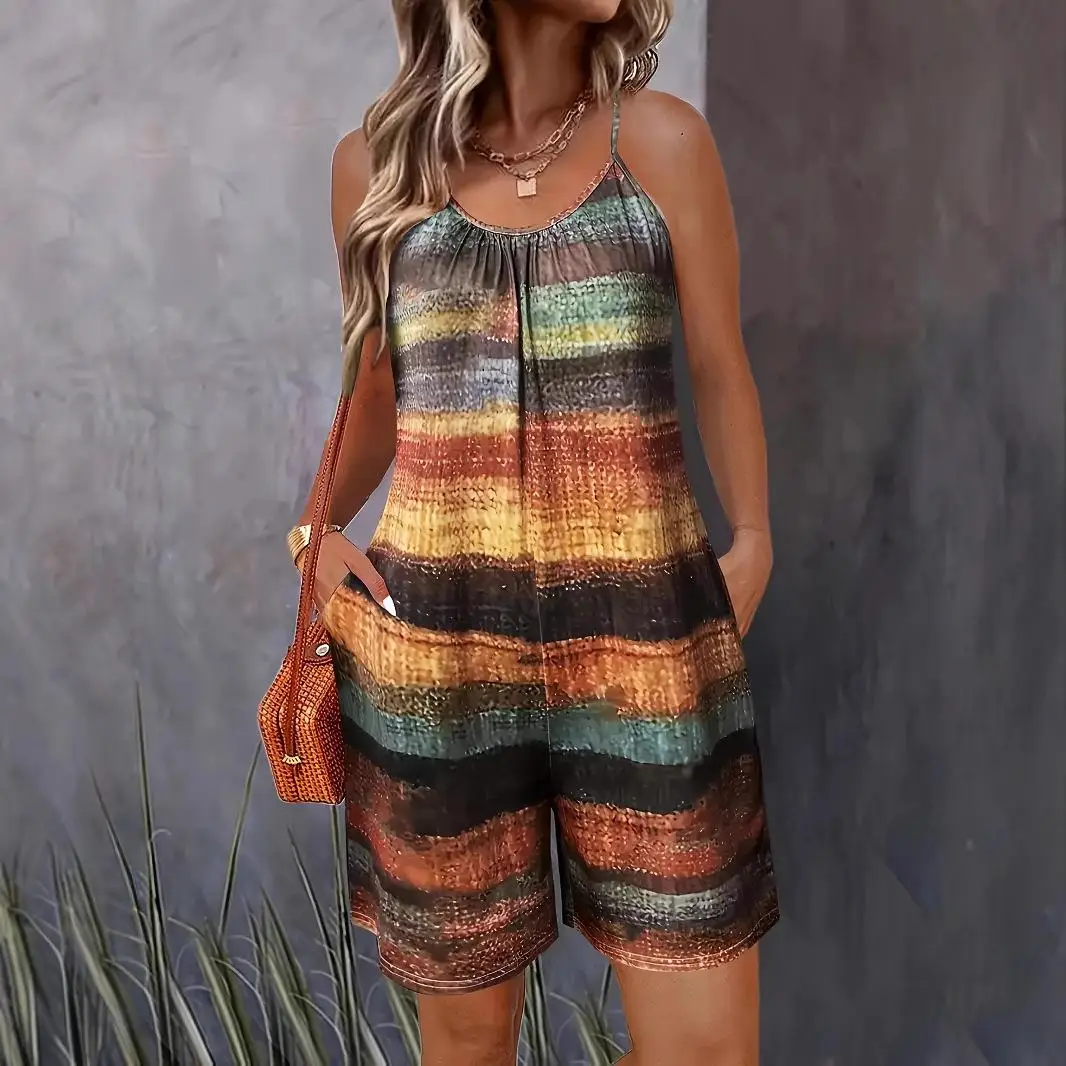 

Женский комбинезон больших размеров с принтом, широкими штанинами, низкой талией, длиной до колена, из других тканей, модный, осенний сезон