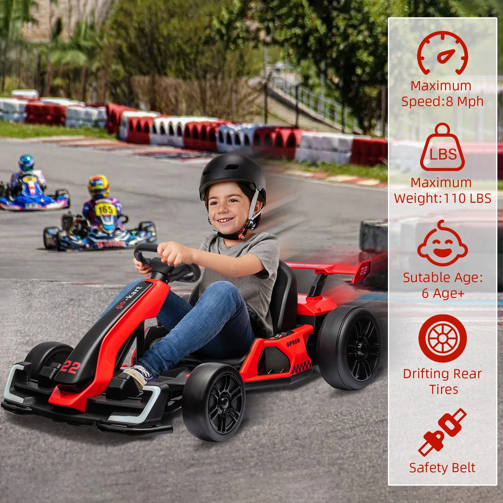 24V Electric Go Kart,300W Powerful Drift Kart for Kids, Electric Pedal Kart,with 300W Strong Motor, Drift/Sport Mode