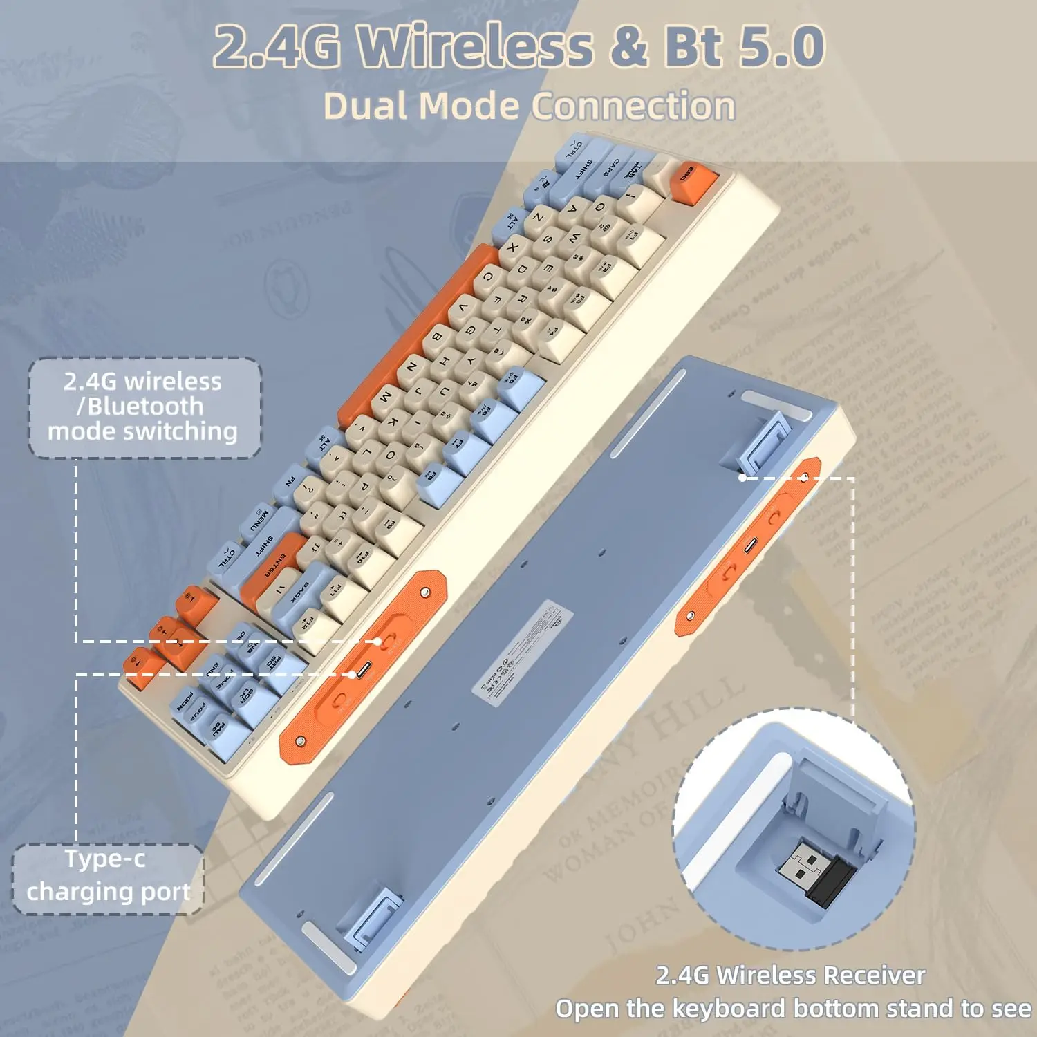 MAMBASNAKE x ZIYOULANG M87 Gaming Keyboard z podwójnym trybem Bluetooth 5.0/2.4Ghz TKL Mechaniczna klawiatura w dotyku