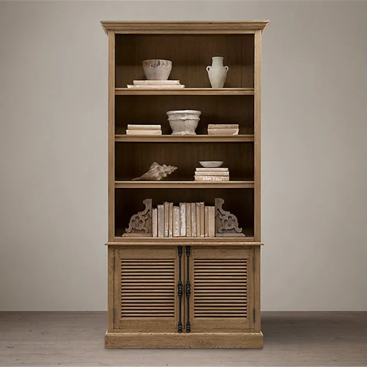 French rural retro solid wood bookcase American side cabinet bookshelf furniture