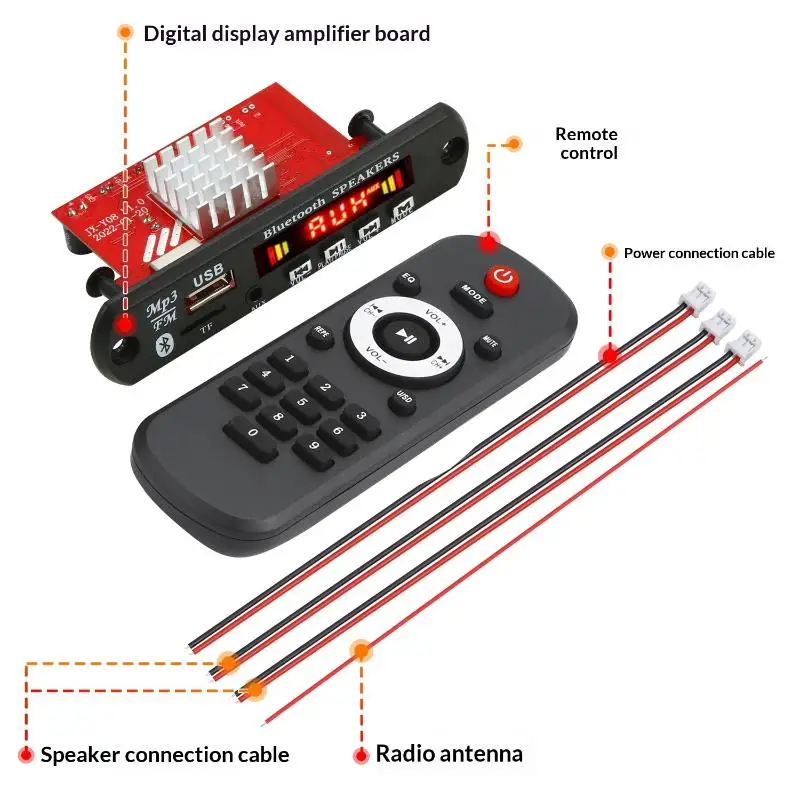 1 Set Wireless Car Audio Moudle MP3 Player Handsfree USB TF FM Radio Music Speaker 120W Amplifier Bluetooth MP3 Decoder Board