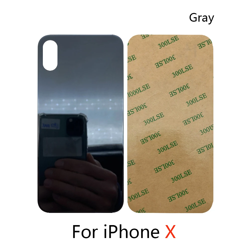 Cubierta trasera de la carcasa de la puerta trasera para iPhone X / XS Max, cubierta de la batería de la placa de vidrio con pegatina, piezas de