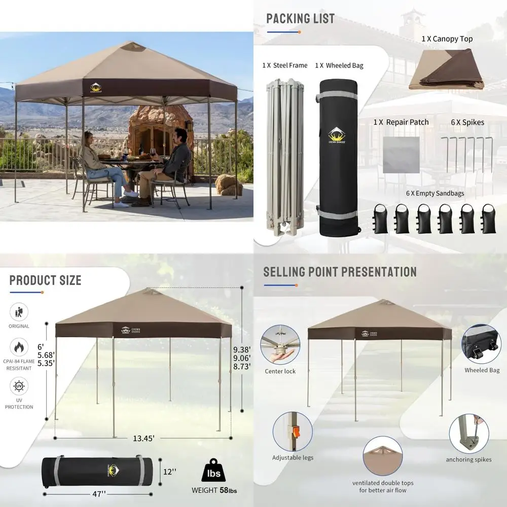

6-Sided Portable Gazebo with Center Lock, Easy Setup, 300D UV-Resistant Silver-Coated Fabric, 14x14 for Outdoor Events