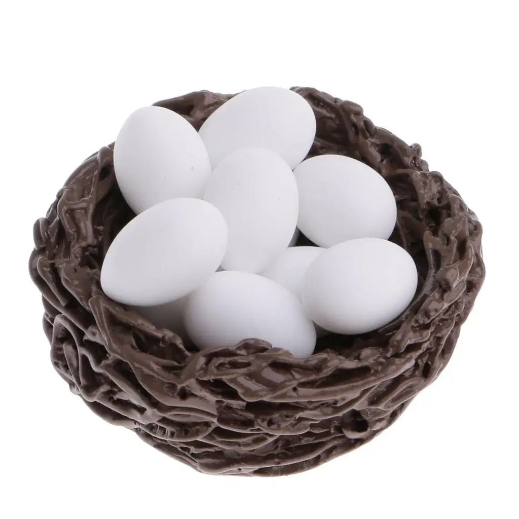 Miniature Duck Nest with 10 Small Eggs Dollhouse Miniatures in 1:12 Scale