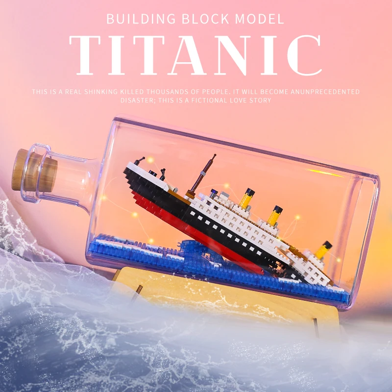 Mini bloques de construcción de una pieza, modelo de diamante DIY, juguetes de botella de deriva, RMS Titanic, barco pirata, nuevo