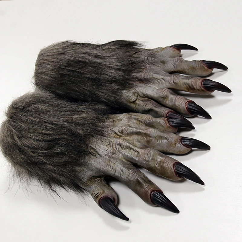 Party Wolf Handschuhe Plüsch Latex Werwolf Kostüm Fingernägel Erwachsene Hände Pfoten Klaue für Requisiten Cosplay Party Ostern Handschuhe 38x18x2cm