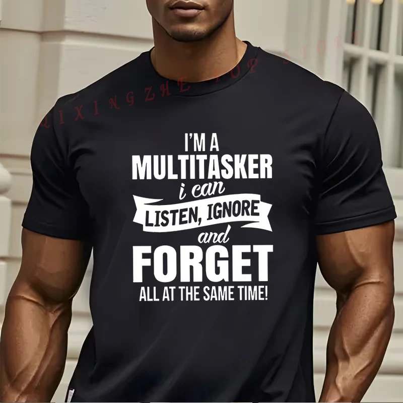 

Черная летняя футболка с забавным принтом — универсальная, с надписью «Я мужчина», повседневная, забавная, с круглым вырезом, топ