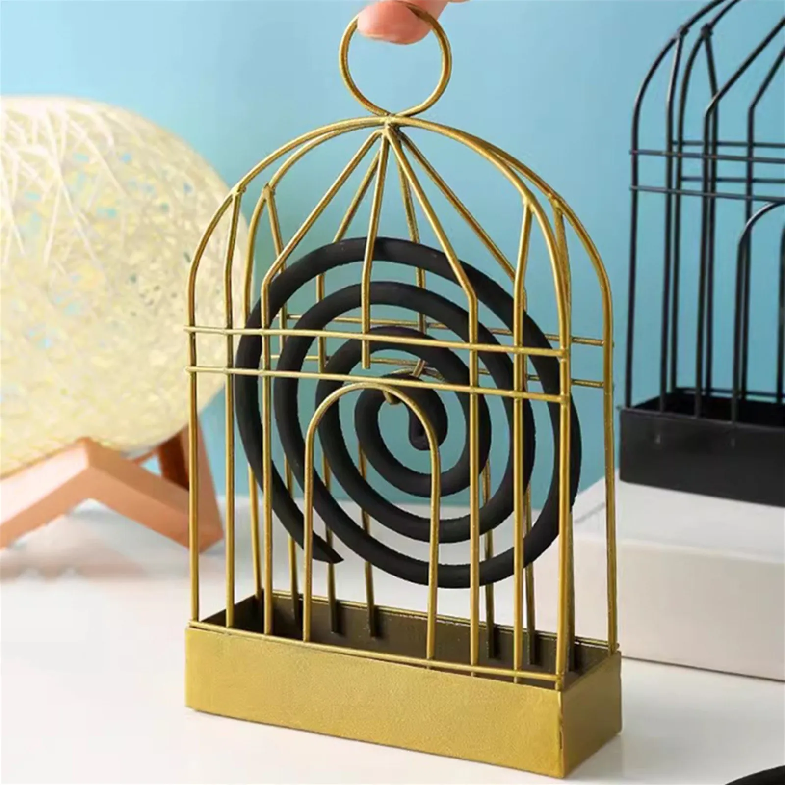 

Retro golden bird cage shaped mosquito coil box, creative hanging mosquito coil box, summer mosquito repellent decoration