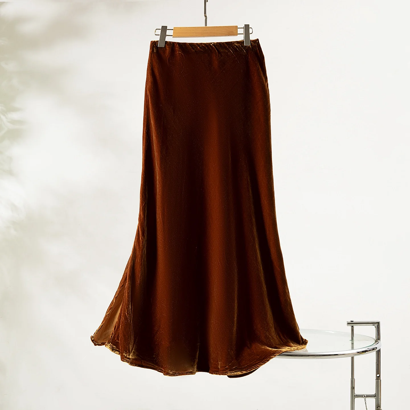 French High Waisted Slit Elastic Waist 30% Natural Mulberry Silk Velvet Extended Women's Party Bag Buttocks Fish Tail Skirt