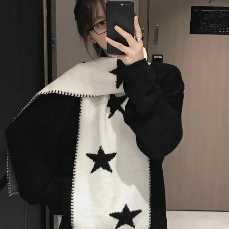 

E15F Зимний шарф в корейском стиле со звездным принтом, мягкий теплый легкий полиэстер для женщин и мужчин, для путешествий на