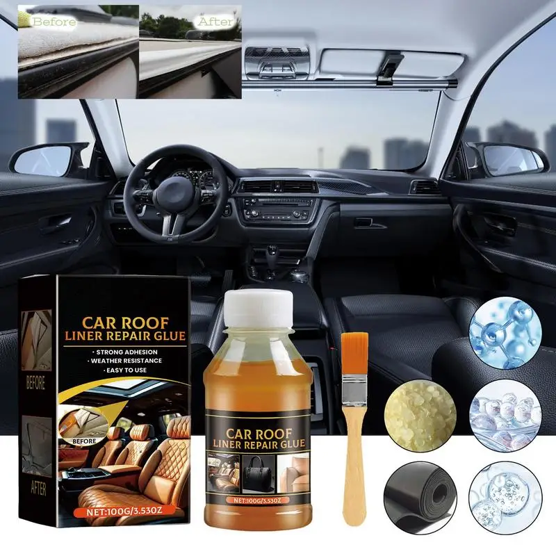 100g Car Roof Liner Repair Glue High Temperature Resistant Car Interior Roof Liner Repair Glue Repair Leather Polyester Liquid