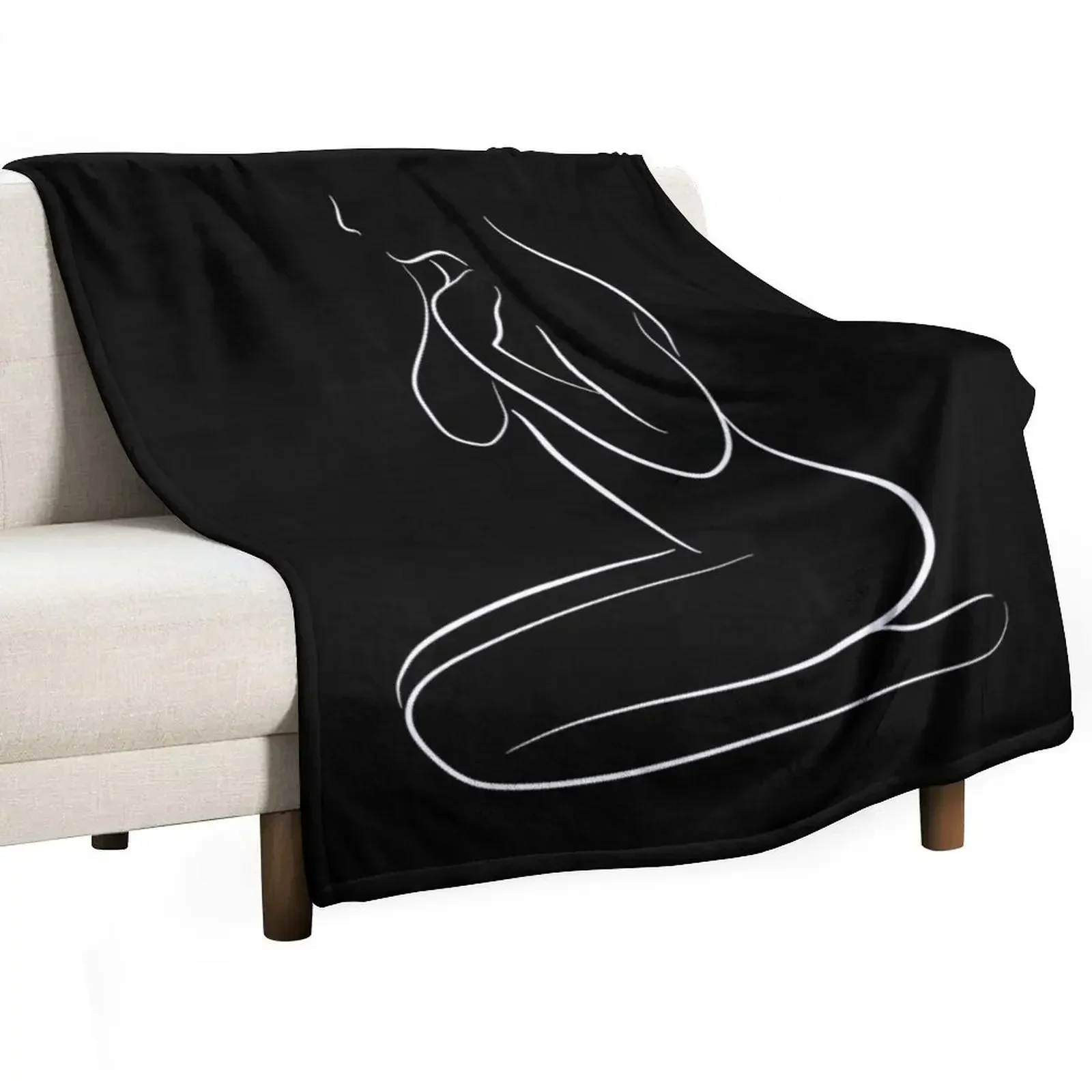 Female Nude Drawing in Black - Reflective Rhea Throw Blanket Custom Comforter Blankets