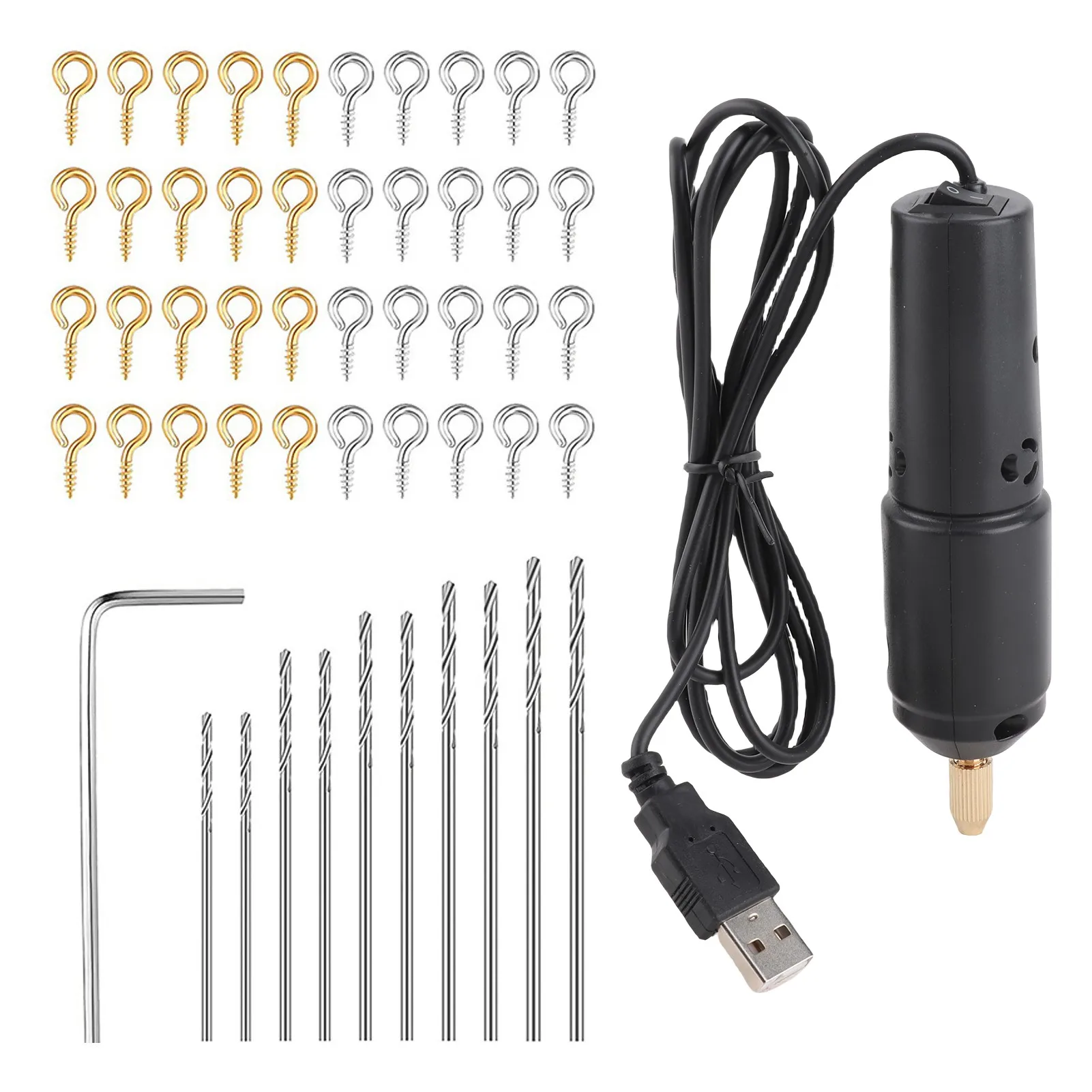 Drill Set Resin Electric Mini Drill with 10pcs Drills Bits for Jewelry Aluminum Products Wood Key Chain Making Black