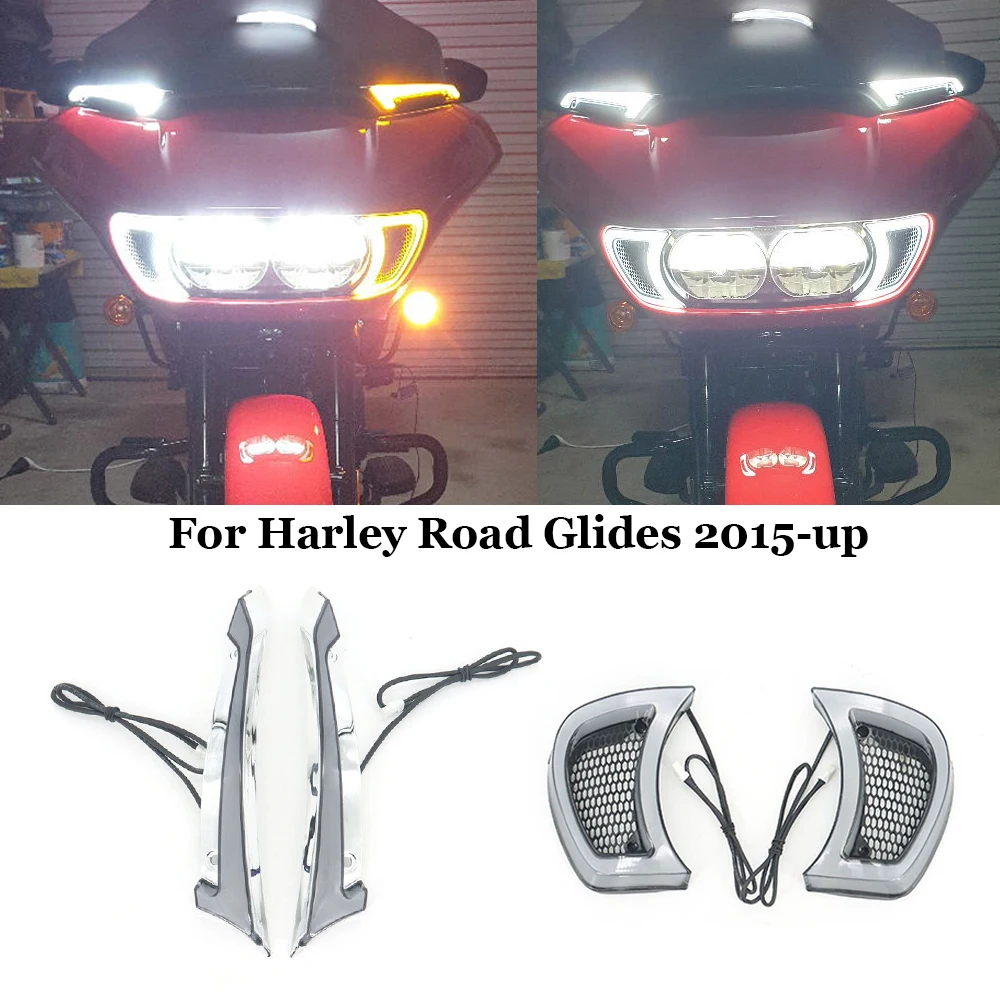 

Для Harley Road Glides Special 2015-UP мотоциклетный хромированный черный трассировщик фары на лобовое стекло Отделка фары сигнал поворота лампы