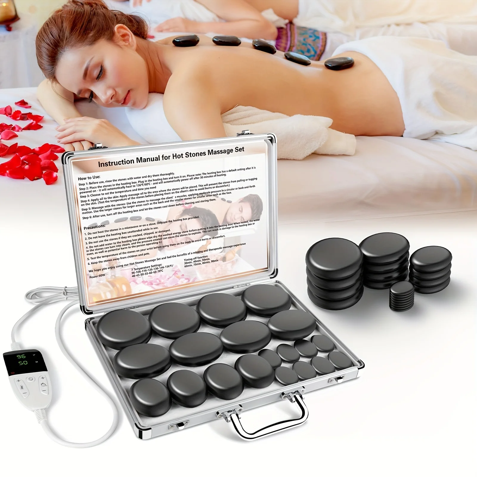 Hot Stone Massage Set with Temperature Adjustment ,Professional Spa Massage Tools, Relieve Tension and Muscle Pain