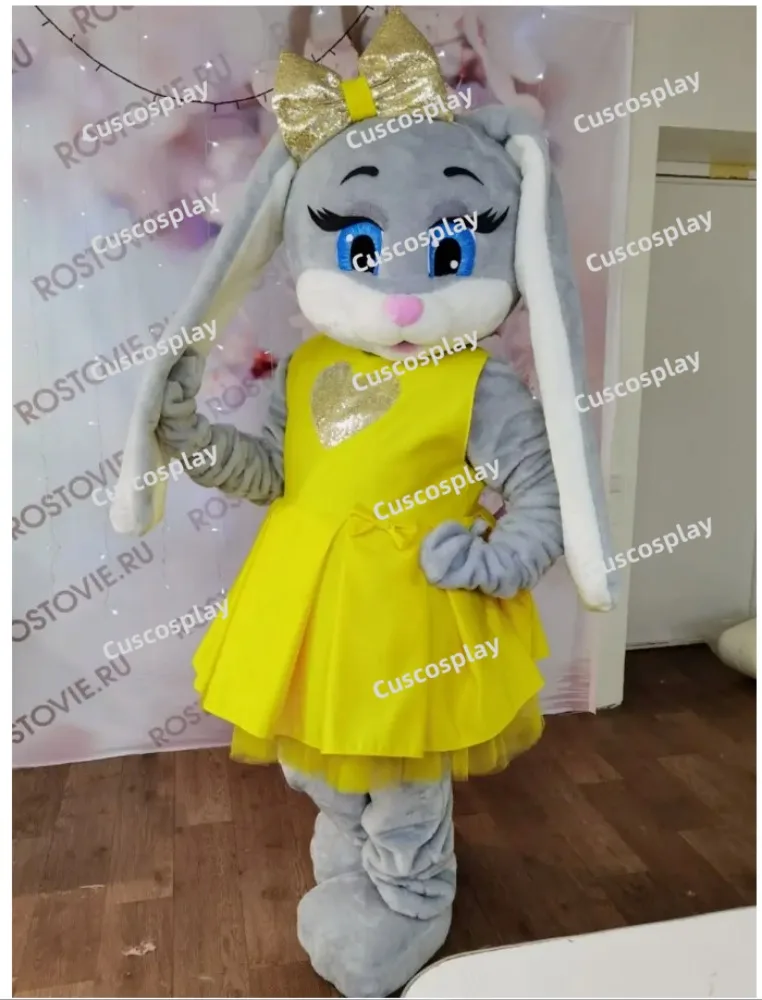 ChristmasHalloween Christmas Cute Hare Rabbit With Yellow Dress Mascotte Fancy Cartoon Mascot Costume Plush Fancy Dress