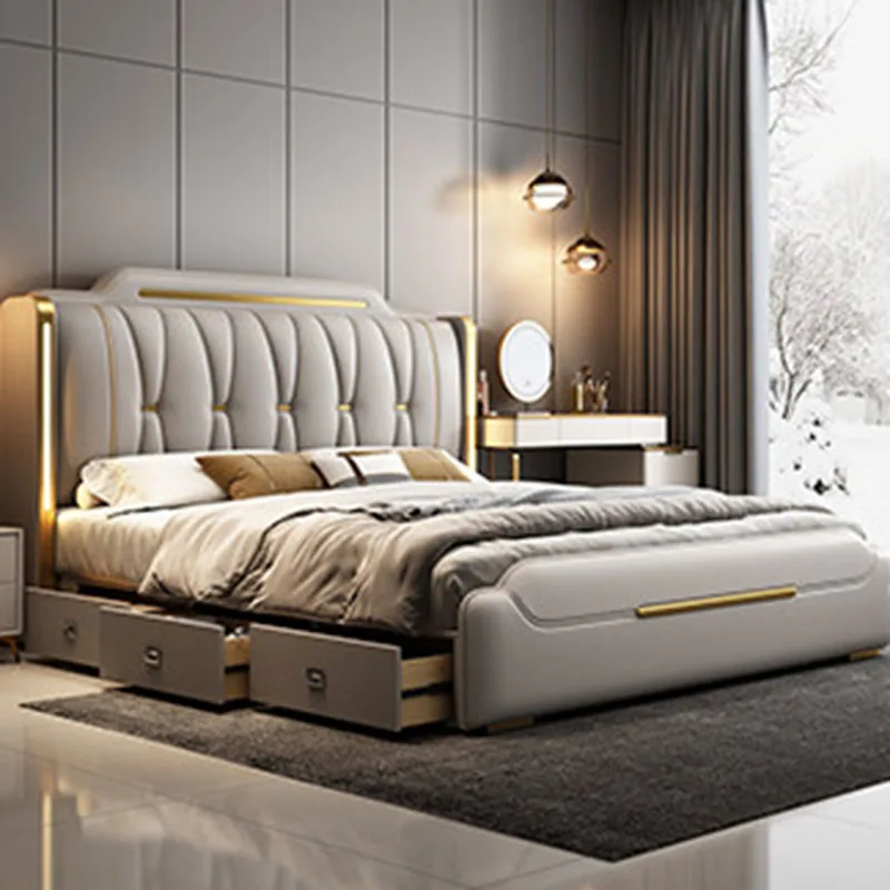 

Luxury Double Bed Frame Wooden Beauty Space Saving Full Sleeping Bed Queen European Letto Matrimoniale Lounge Suite Furniture