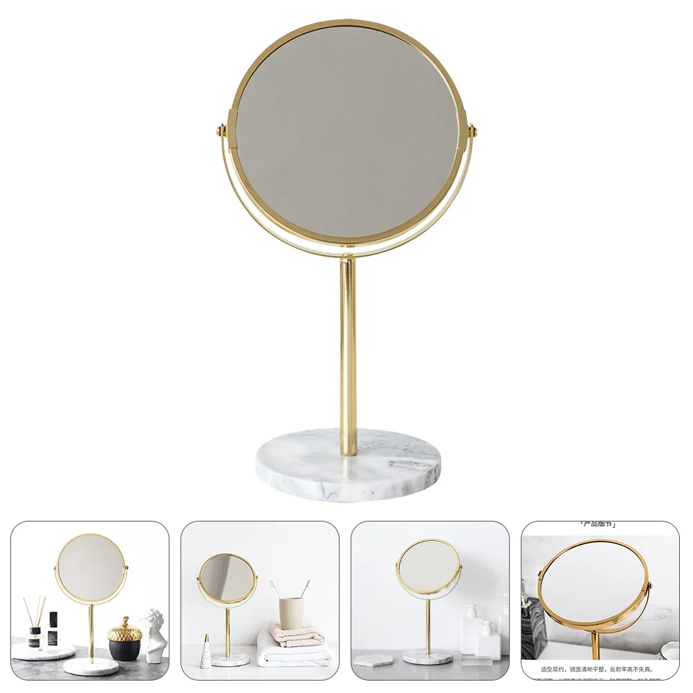 1Pcs Desktop Makeup Mirror Marble Base Golden Lightweight Portable Mirror Clear Smooth Surface Daily Use