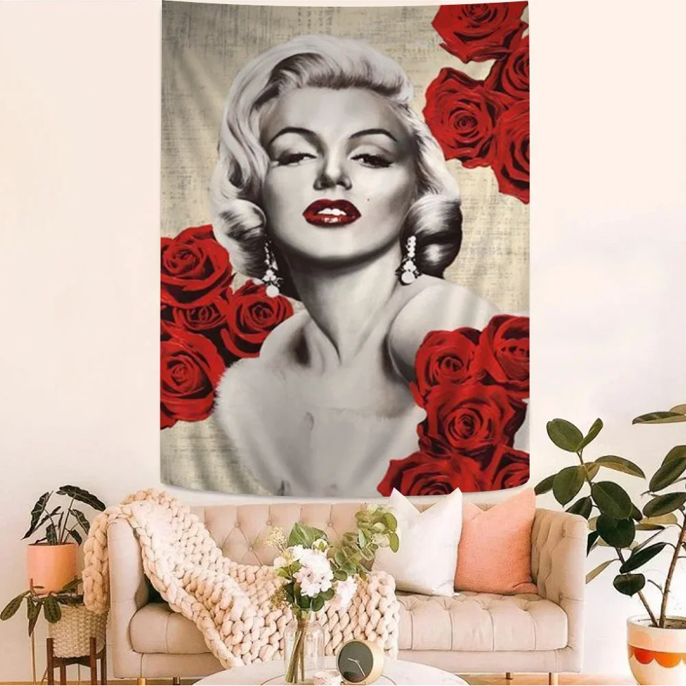 Vintage M-Marilyn Monroe Photo Colorful Tapestry Wall Hanging Hippie Flower Wall Carpets Dorm Decor Wall Art Decor