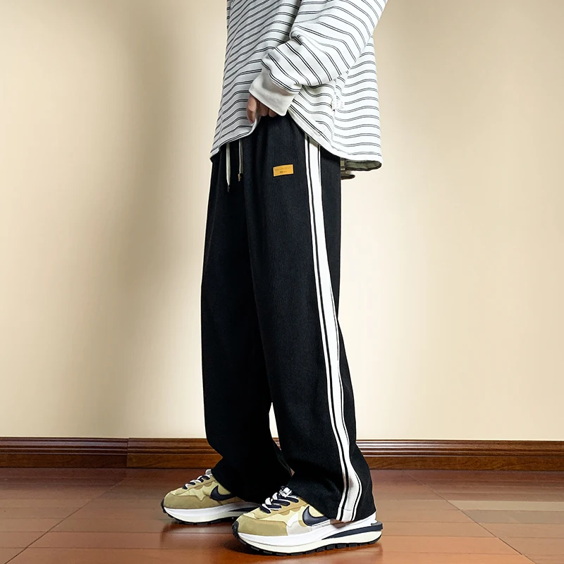 

Мужские повседневные брюки свободного кроя в американском стиле, весенне-осенние, в полоску, спортивные, прямые, длиной в пол, свободные спортивные штаны