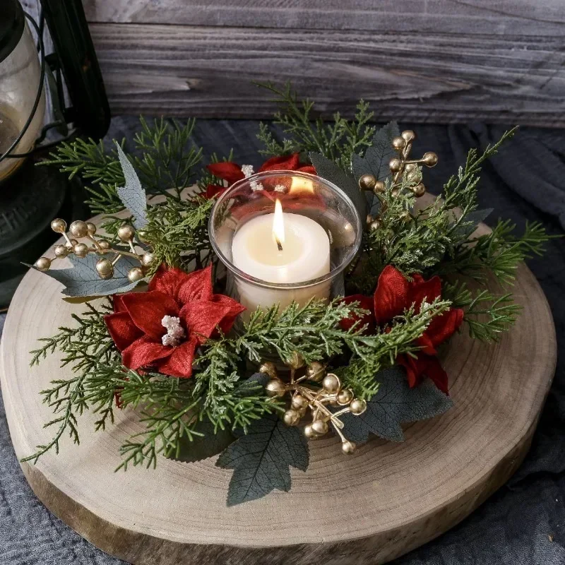 Christmas Candle Wreath Artificial Artificial Christmas Decoration Wreath Candle Holder Multifunctional Dining Table Centerpiece view 2