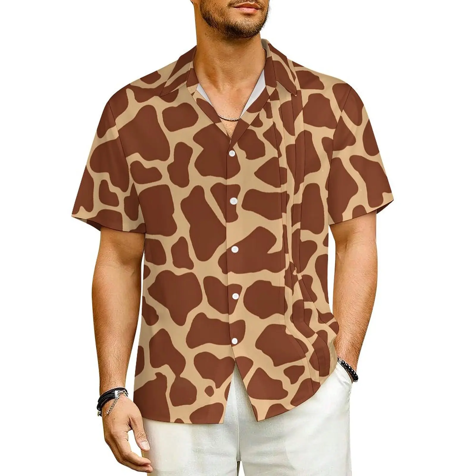 

Wildlife Giraffe Hawaiian Shirt For Male Vacation Animal Print Casual Shirts Short-Sleeved Street Style Vintage Oversize Blouses