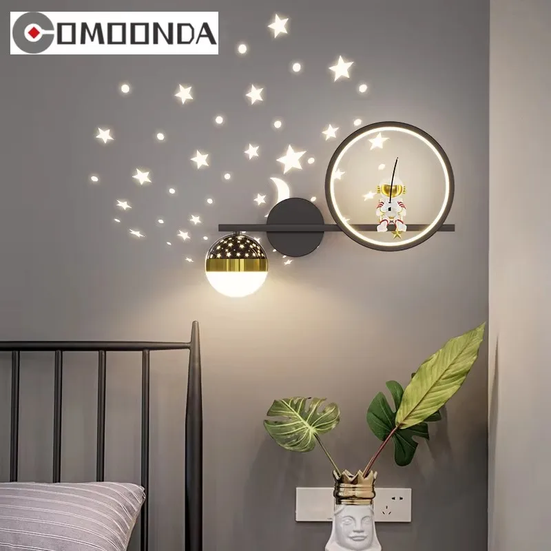 Home Decor Star Projector Wall Lamp LED Metal Body Space Style Children Sconce Light Resin Astronaut Kids Bedroom Modern Lustres