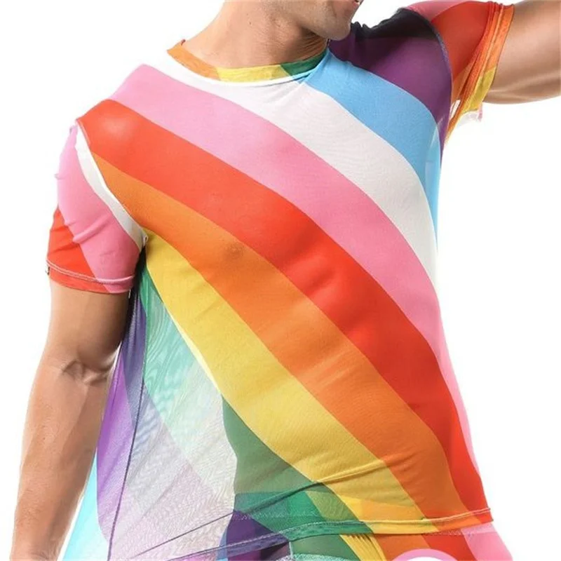 Men Undershirts Summer Breathable Mesh Printed Jumpsuit with High Elasticity Sexy Underwear Singlet Men Tops