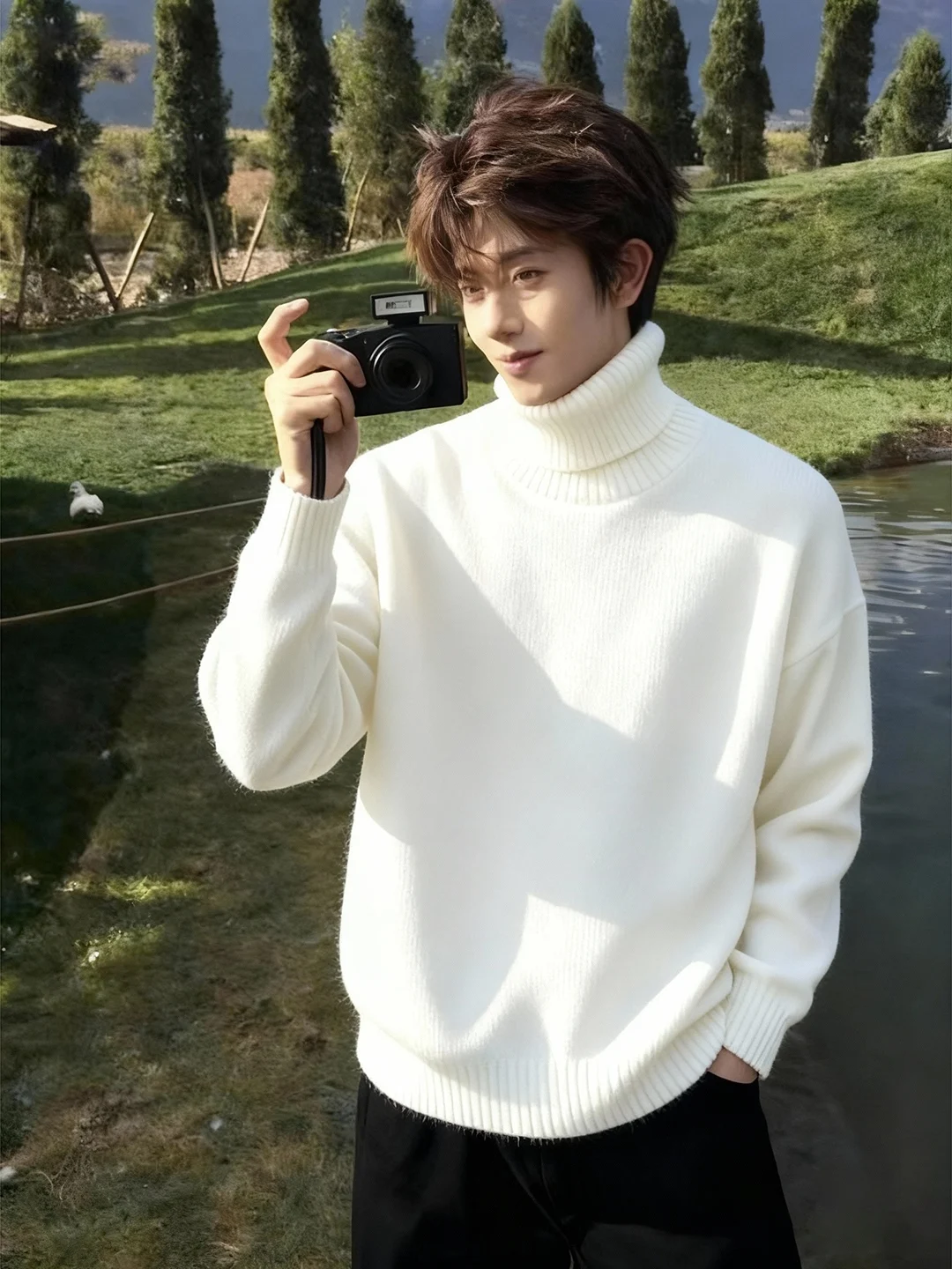 

Laid-ba Sle Men's High Collar Sweater Winter Heavyweight Long Sve Base Layer Inner Wear Cleanfit Knitted irt