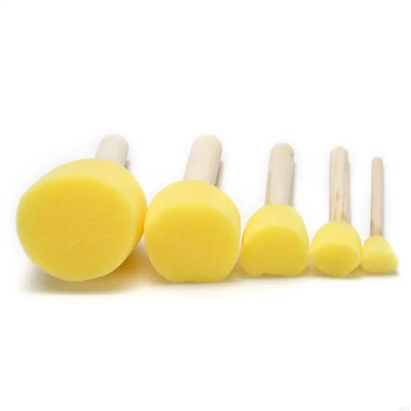 2XPF 5PCS Bàn chải bọt Sponge Set Gỗ tay cầm bằng gỗ Công cụ sơn DIY Crafts cho trẻ Vật tư nghệ thuật cho trẻ mới bắt đầu